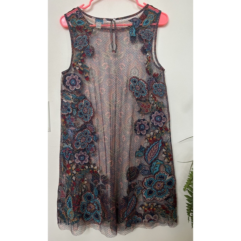 Sundance Floral Mini Dress Sleeveless Mesh Fairy Embroidered-Petite M
